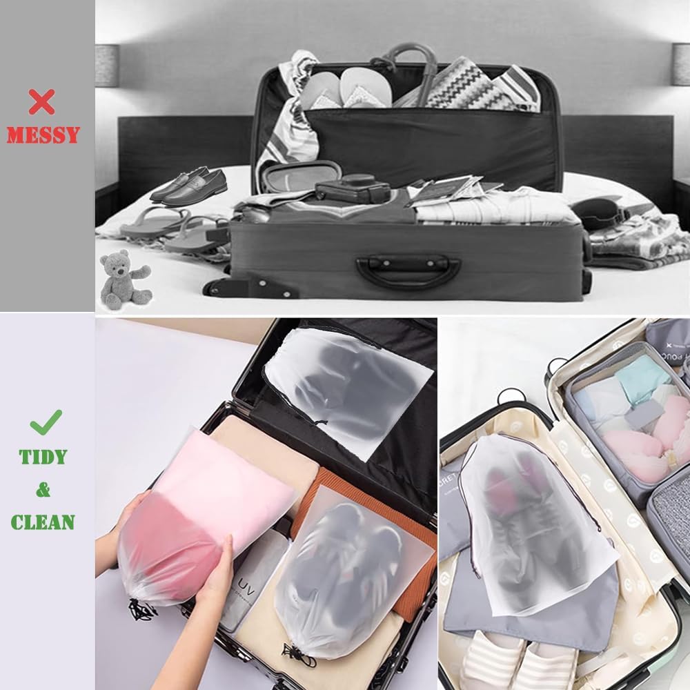 12pcs Transparent Shoe Bags for Travel 11.8in X 15.7in Protable Clear shoe bags for storage with rope,large drawstring bags for travel Men and Women
