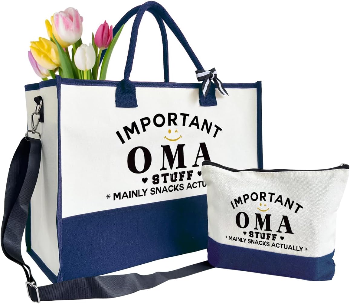 Important Oma Bag Gifts, Canvas Tote Bag for Grandma, Grandma Gifts, Cosmetic Bag, Beach Bag and Makeup bag, Travel Bag Gifts for Oma, Canvas Tote Bag With Zipper, Mothers Day Christmas Gifts A44