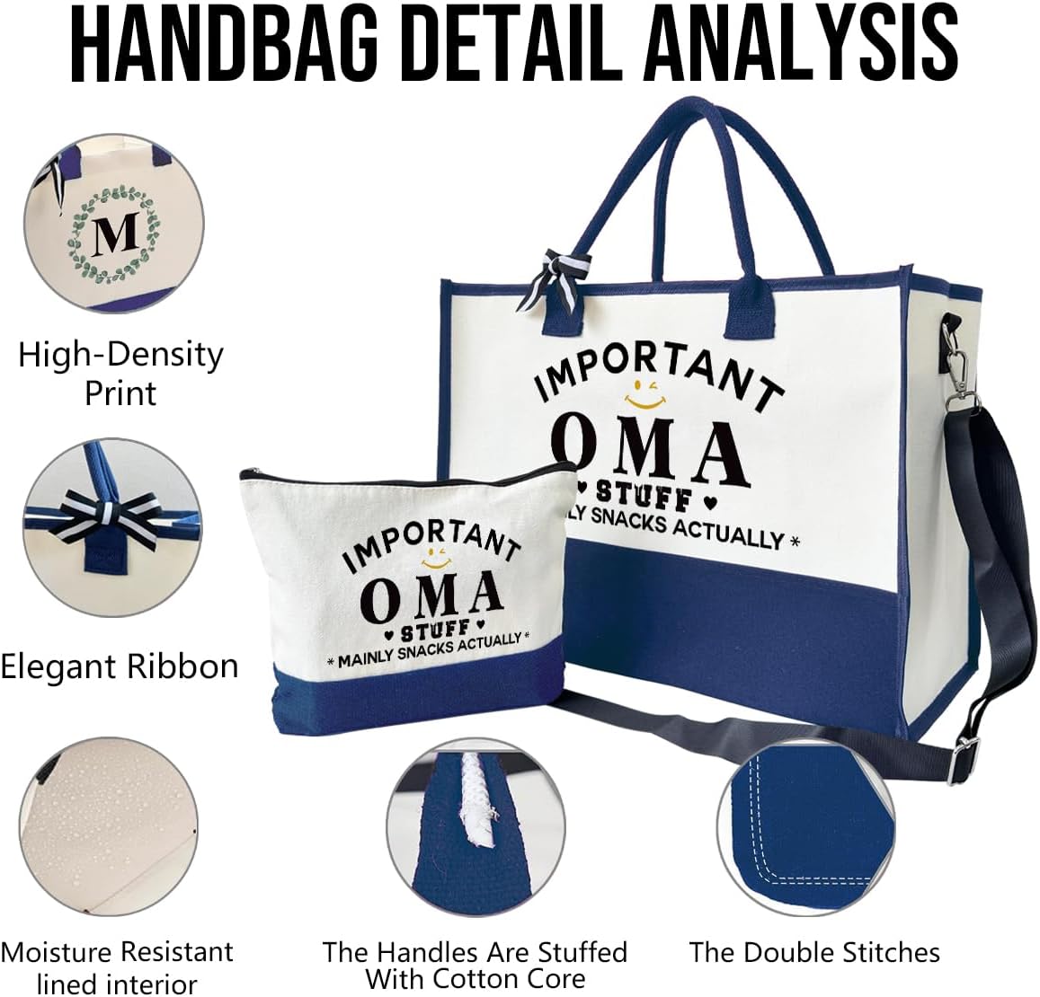 Important Oma Bag Gifts, Canvas Tote Bag for Grandma, Grandma Gifts, Cosmetic Bag, Beach Bag and Makeup bag, Travel Bag Gifts for Oma, Canvas Tote Bag With Zipper, Mothers Day Christmas Gifts A44