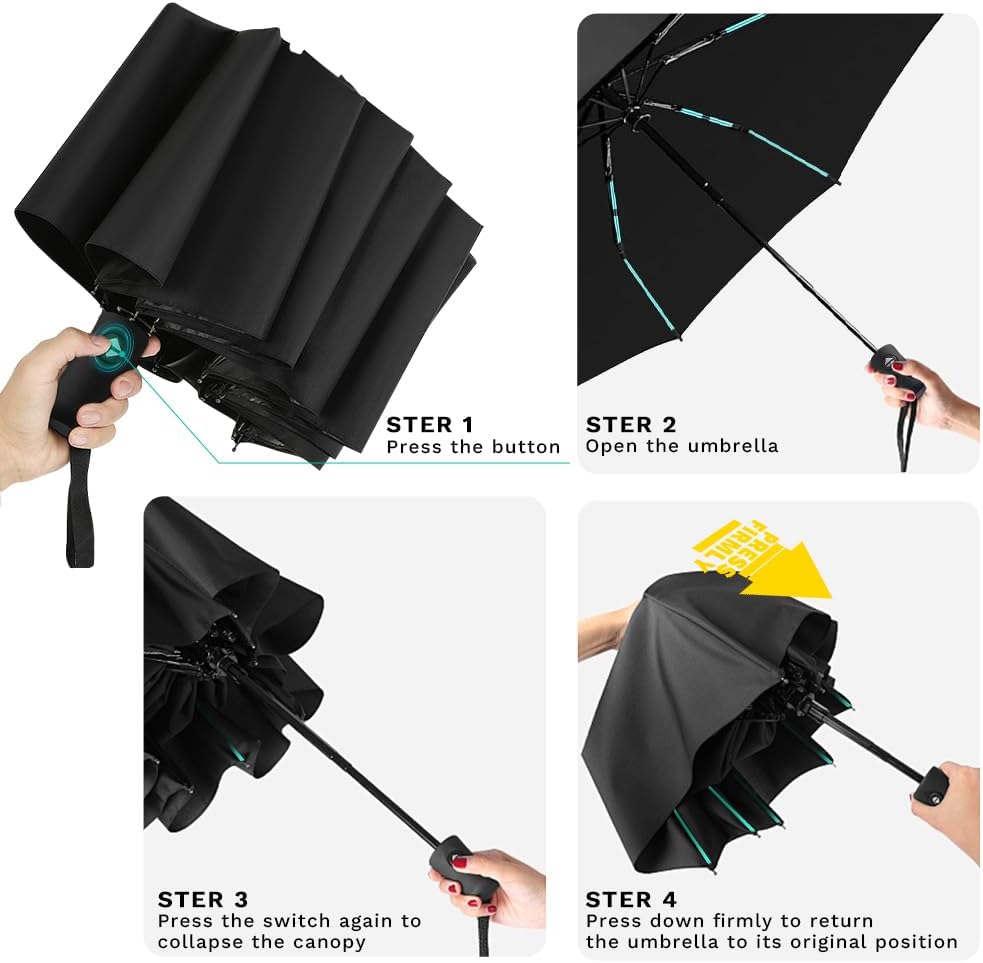 YINBAOGE Compact Travel Umbrella, Automatic Folding Windproof 8 Ribs, Lightweight Small Portable Parasol for Rain & Sun with UV Protection, Fits Car, Backpack, Purse, Men & Women