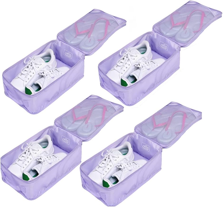 Travel Shoe Bags, Foldable Waterproof Shoe Pouches Organizer-Double Layer (4 Purple Shoe Bags)