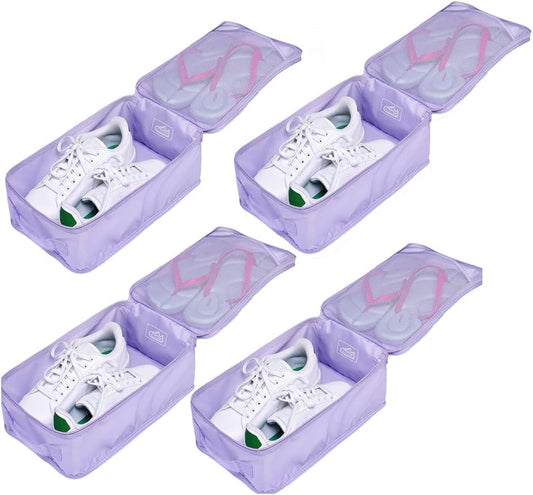 Travel Shoe Bags, Foldable Waterproof Shoe Pouches Organizer-Double Layer (4 Purple Shoe Bags)