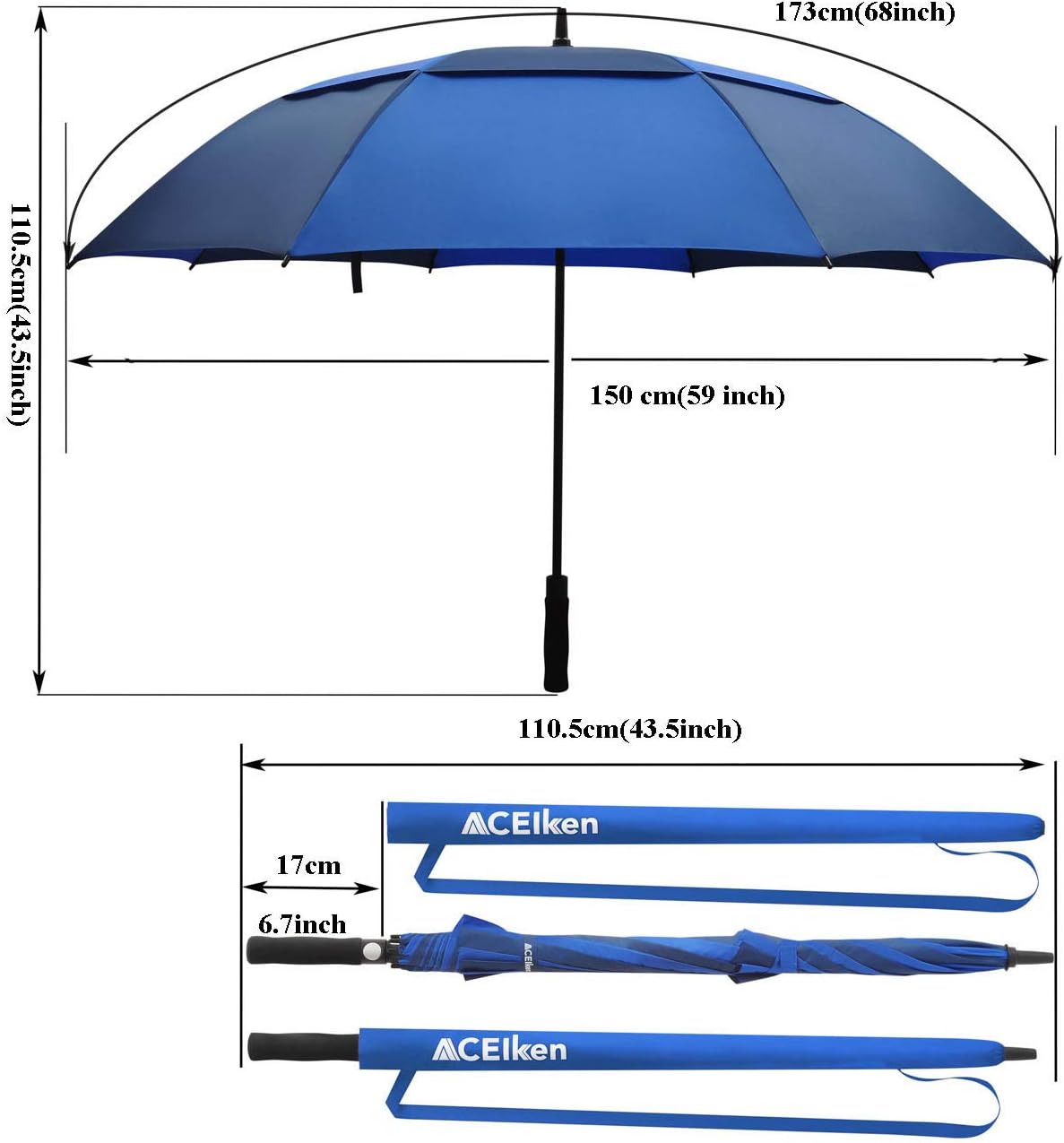 Golf Umbrella Large 58/62/68 Inch Automatic Open Golf Umbrella Extra Large Oversize Double Canopy Vented Umbrella Windproof Waterproof for Men and Women