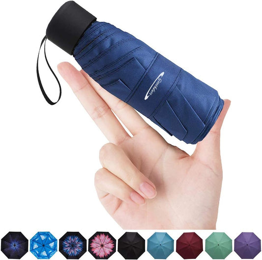 Goothdurs Mini Travel Compact Windproof Umbrella - Small Folding Lightweight Sun & Rain Umbrellas with 95% UV Protection for Women Men