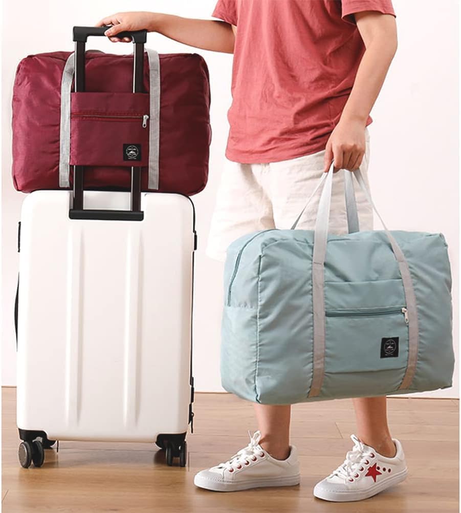 Travel Duffle Bag Tote Carry on Bag Nylon Lightweight Foldable Travel Bag Water Resistant Sports Gym Duffle Weekender Overnight Bag (Red+Green+2Pe bag)