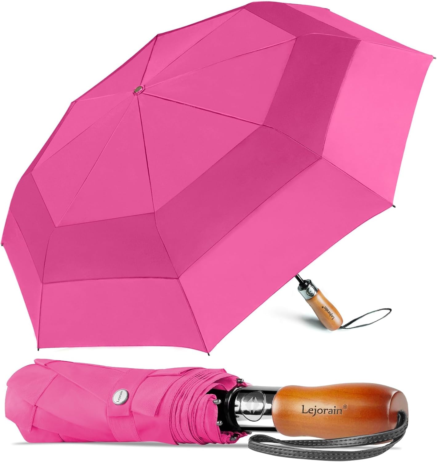 Lejorain Large Folding Golf Umbrella - Compact Mens Umbrellas Travel Rain and Windproof 54inch Collapsible Automatic Open Close Umbrella 210T Teflon Vented Double Canopy