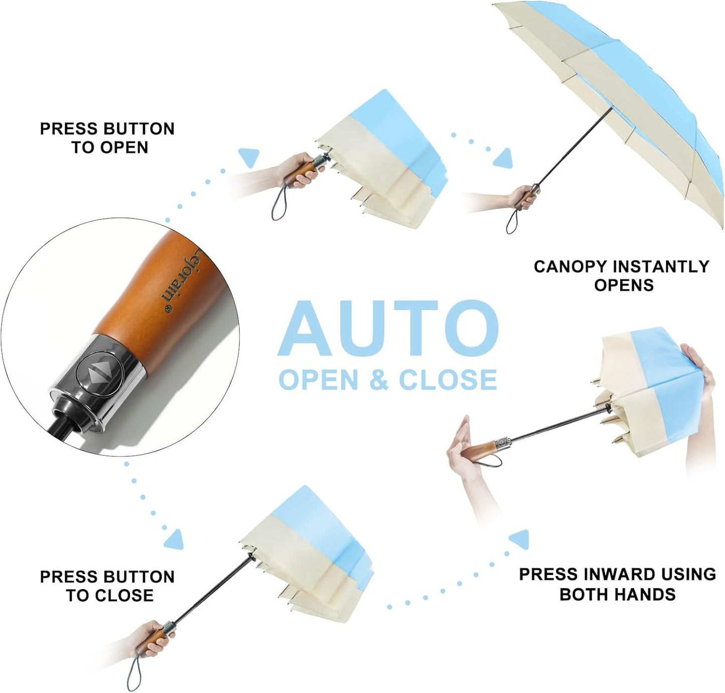 Lejorain Compact Golf Umbrella Large - 54inch Travel Big Portable Automatic Folding Umbrella Windproof for Men Heavy Duty 210T Dupont Teflon Coated Umbrella for Rain