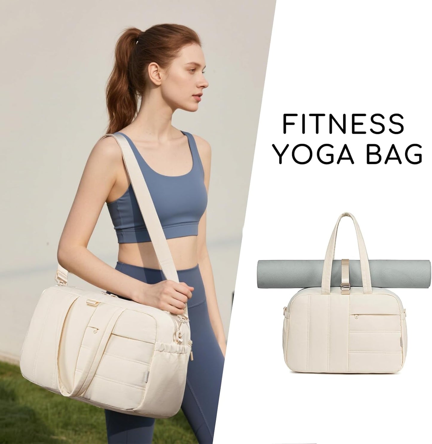 CAMTOP Gym Bag for Women with Yoga Mat Holder,16 Inches Quilted Duffle Bag for Travel Tote with Muiti-Pockets Lightweight Carry on Water resistant Overnight Weekender Personal Item Bags