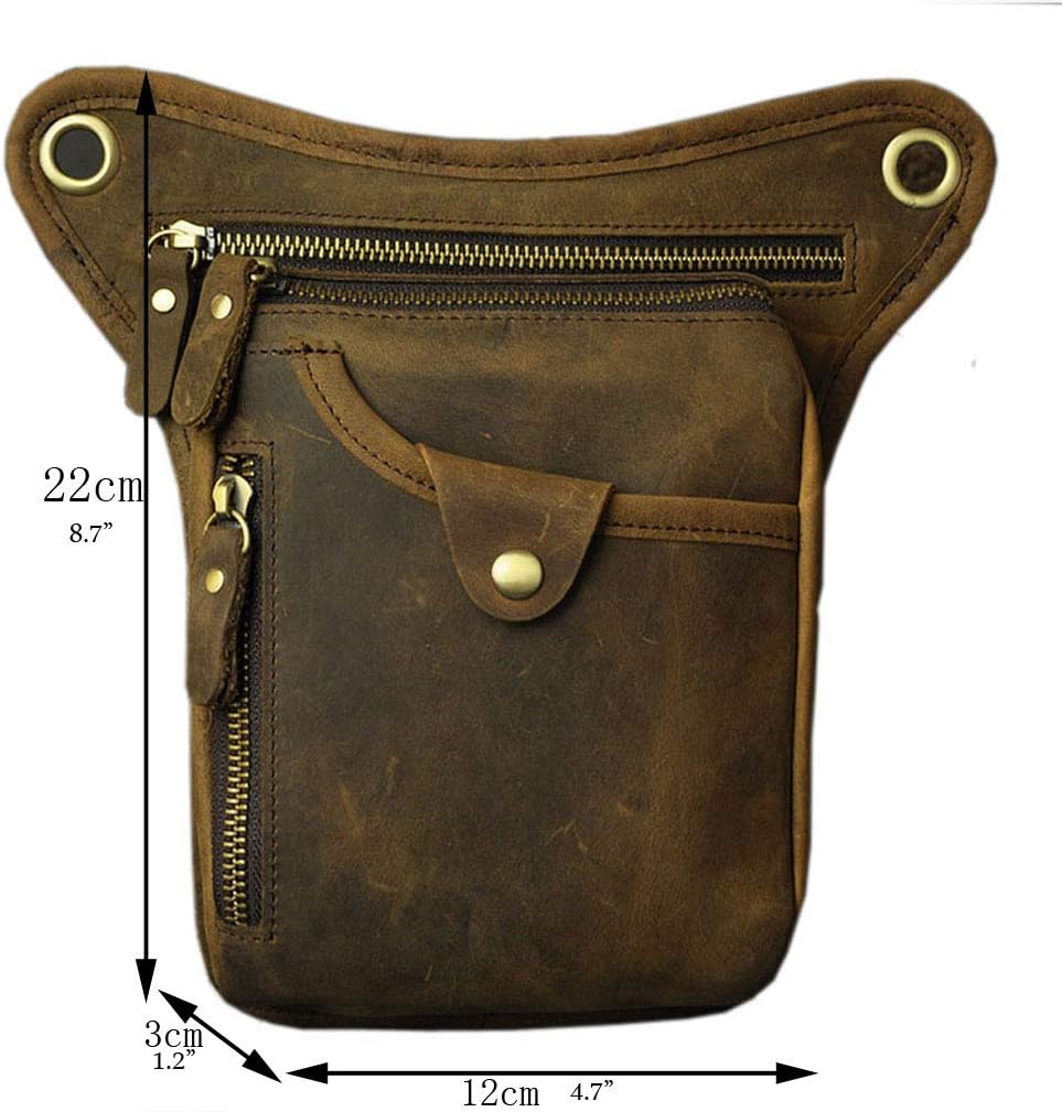 Leather Waist Pack Drop Leg Bag for Men Women Belt Bumbag Multi-Purpose Motorcycle Bike Outdoor Sports Tactical Cycling Riding Hiking Camping Pouch