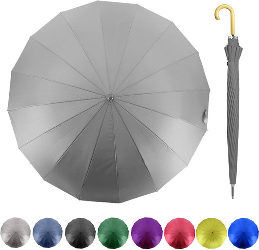 MRTLLOA 52 Inch Windproof Large Umbrellas for Rain, 16 Ribs, J Wooden Handle, 210T High-density Fabric Golf Stick Umbrella