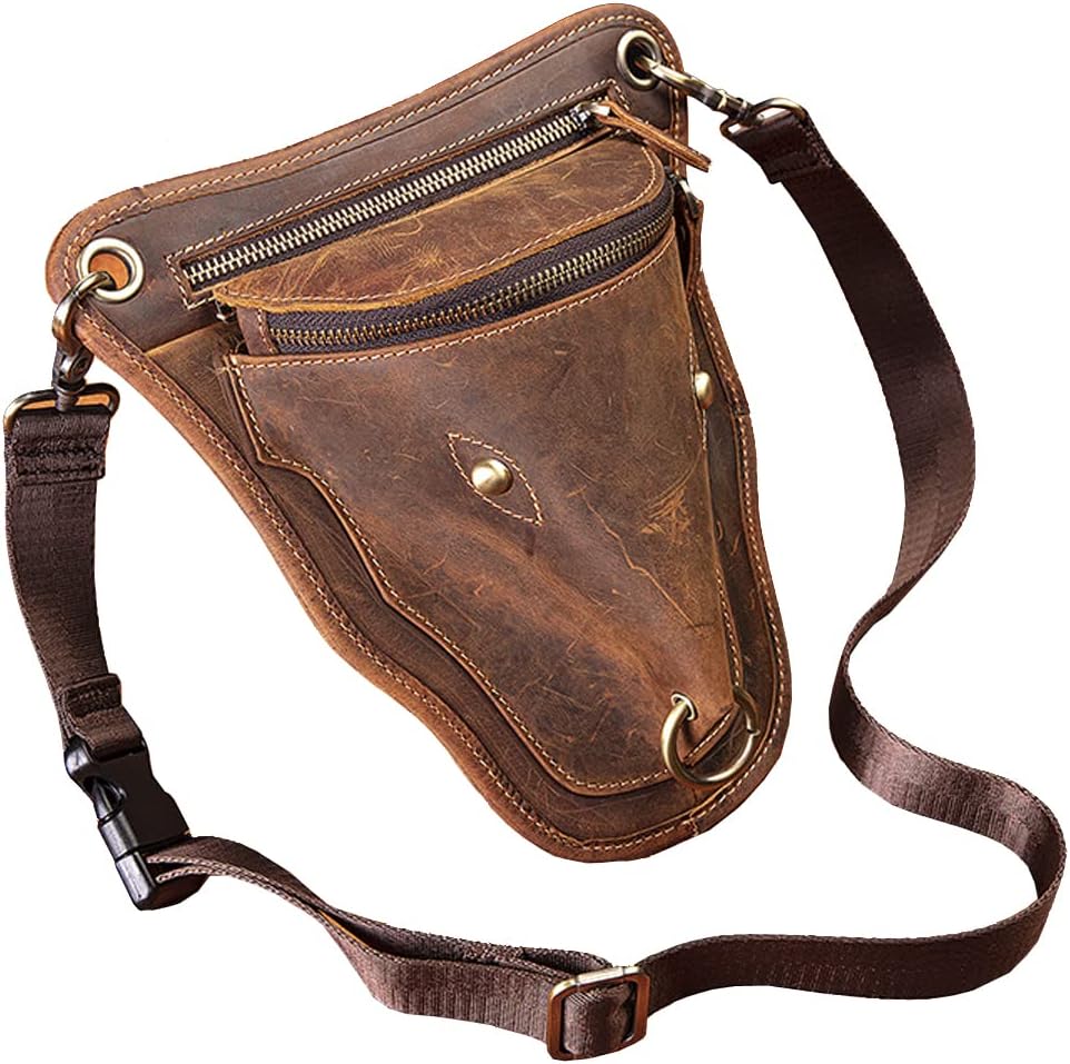Leather Waist Pack Drop Leg Bag for Men Women Belt Bumbag Multi-Purpose Motorcycle Bike Outdoor Sports Tactical Cycling Riding Hiking Camping Pouch