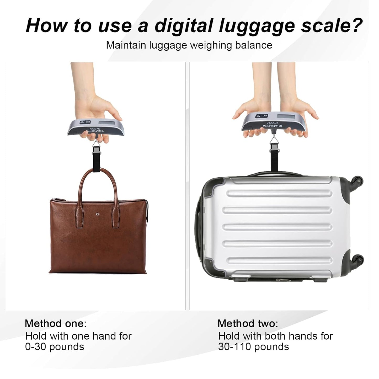 2 Colors Travel Digital Luggage Scale - Portable Baggage Scale - Suitcases Weight Scales - Ideal for Travel Scale Luggage Weight - 110LB/50KG, Includes Battery - Temperature Display Hanging Scales
