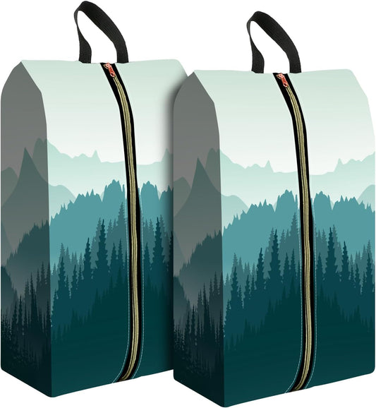 2pcs Shoe Organizer for Travel, Packing Shoe Travel Bags, Cute Shoe Bag with Zipper & Handle, Portable Travel Essentials for Women and Men Green Mountain