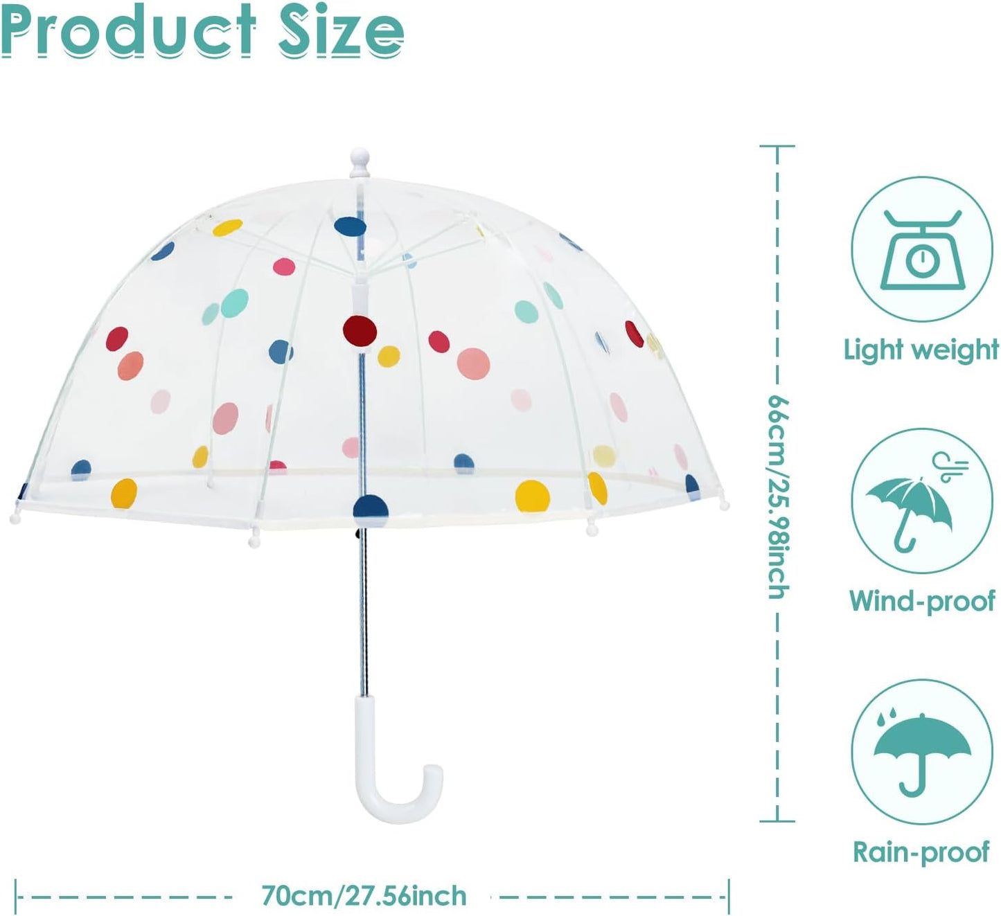 Kids Umbrella Clear Bubble Umbrellas for Rain,Transparent Dome Safety Windproof Umbrella with Easy-Grip Hook Handle for Toddler Girls and Boys