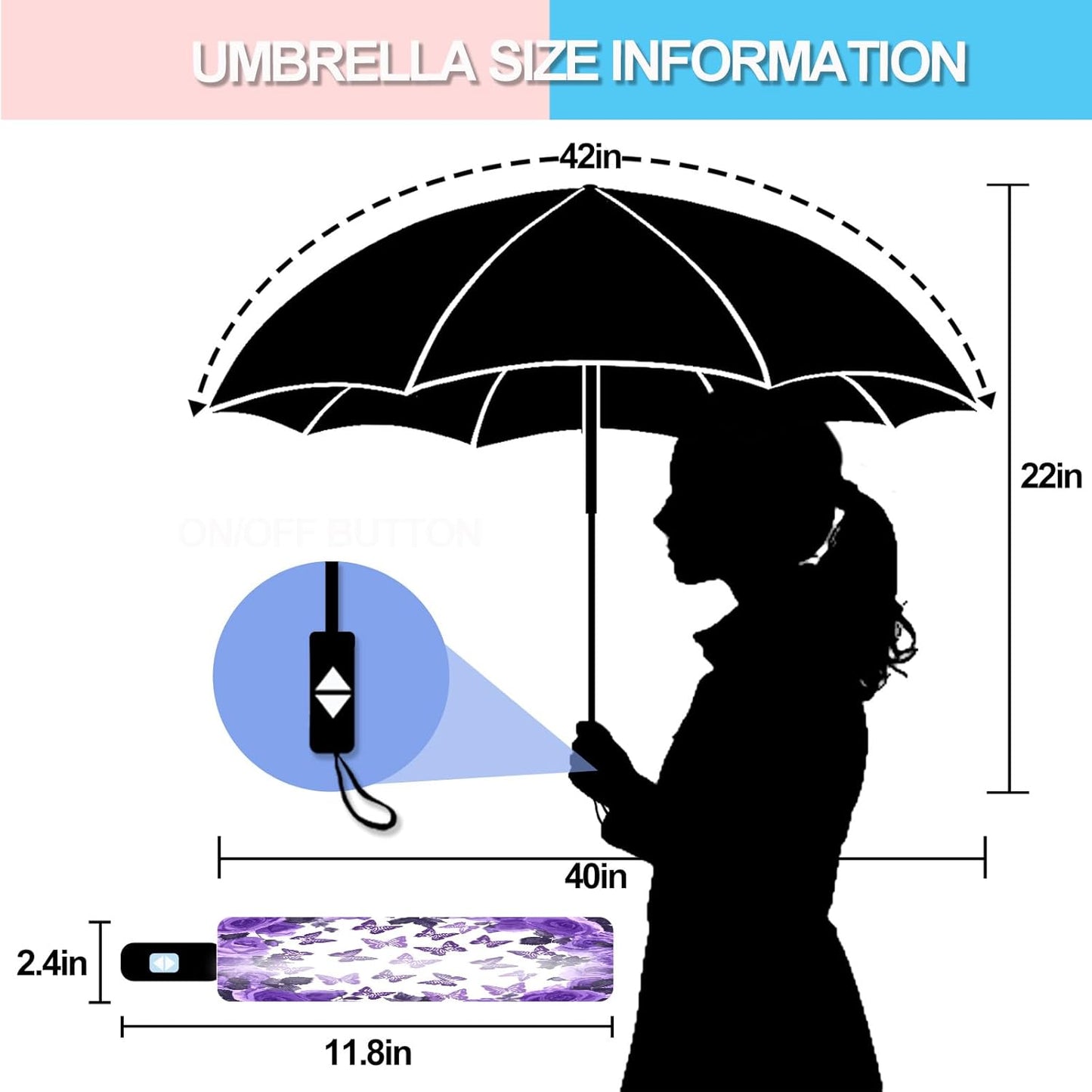 Small Travel Folding Umbrella for Girl, Portable, UV, SunShade, Compact, Automatic, Rain & Wind