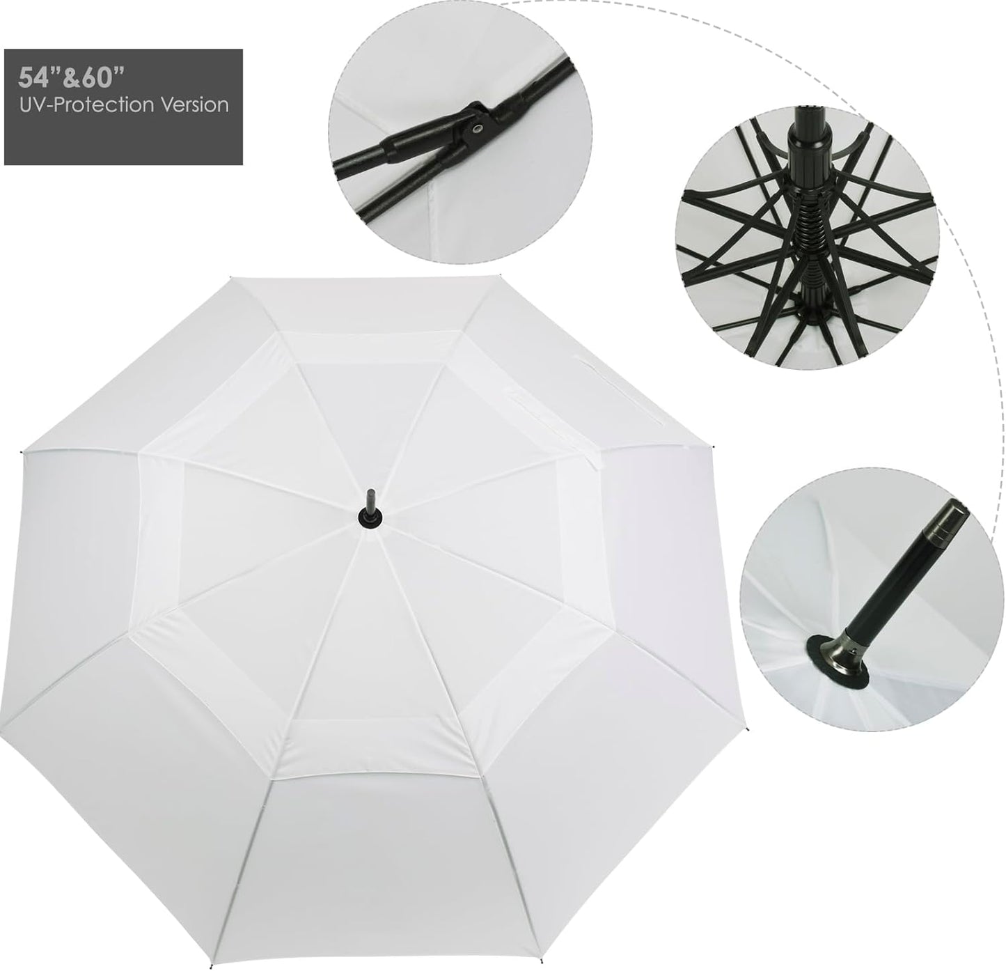 ZEKAR Wooden J Handle Umbrella, 54 inch, Large Windproof, Wedding Umbrella (white, 54”)