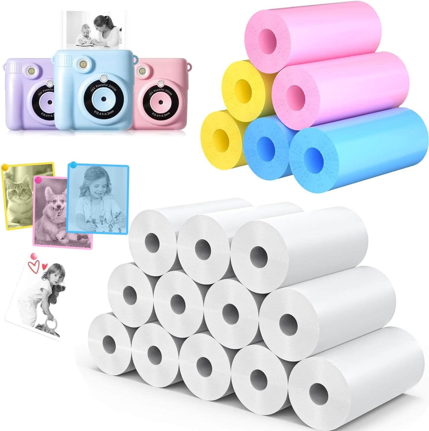 18 Rolls Kids Camera Paper Roll Refill Compatible with Most Instant Print Cameras for Kids BPA Free（2.24"x0.98" ）