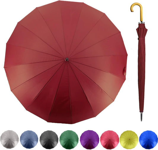 MRTLLOA 52 Inch Windproof Large Umbrellas for Rain, 16 Ribs, J Wooden Handle, 210T High-density Fabric Golf Stick Umbrella