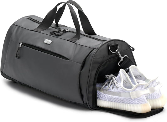 TOPDesign Gym Bag for Women & Men, Unisex Duffel Bag with Shoe Compartment & Wet Pocket for Travel Sports Gym (M Grey)