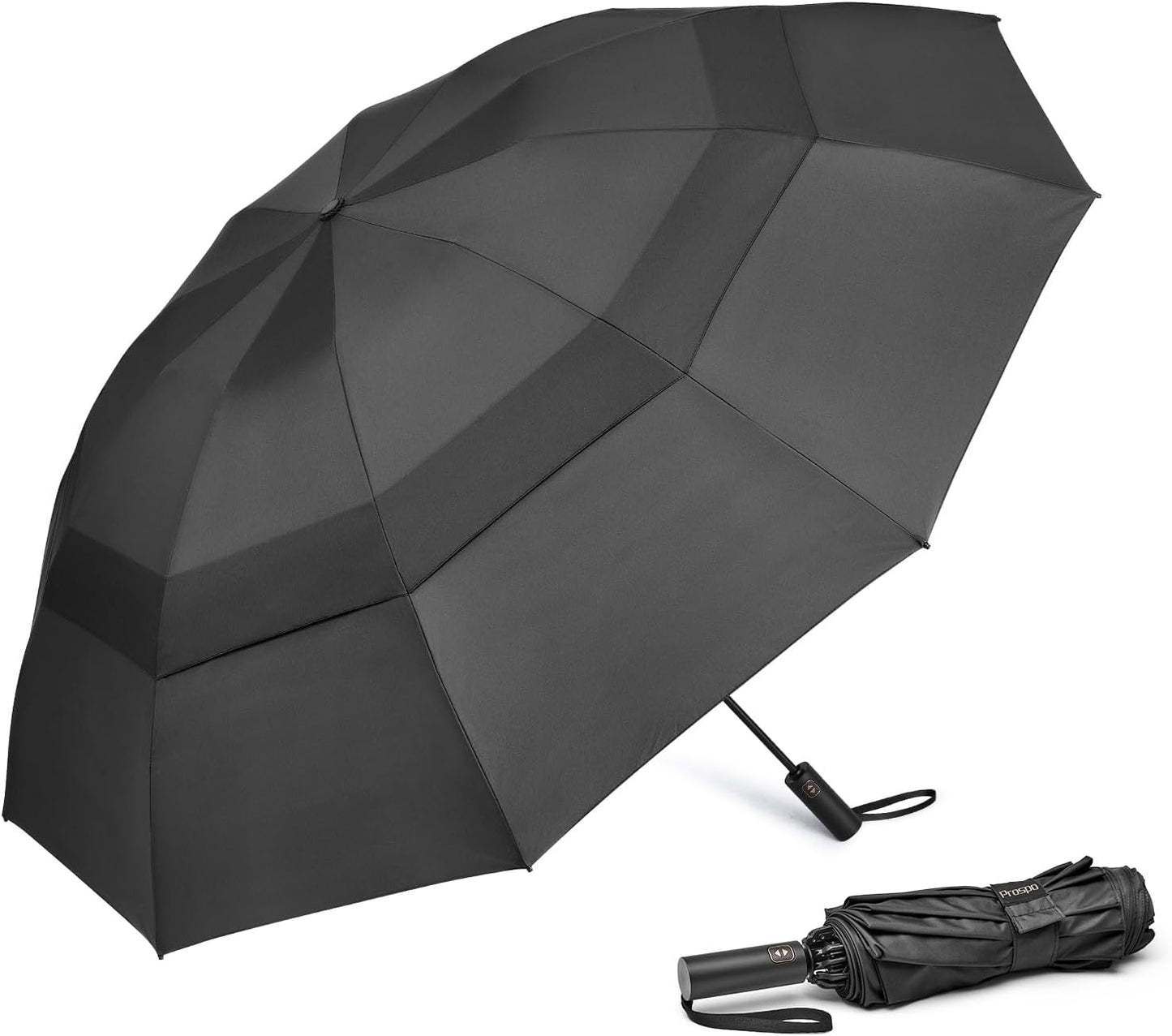 Prospo 46/62 Inch Large Travel Umbrellas for Rain Windproof, 10 Ribs Compact Reverse Folding Golf Umbrella, Double Canopy Automatic Open Close