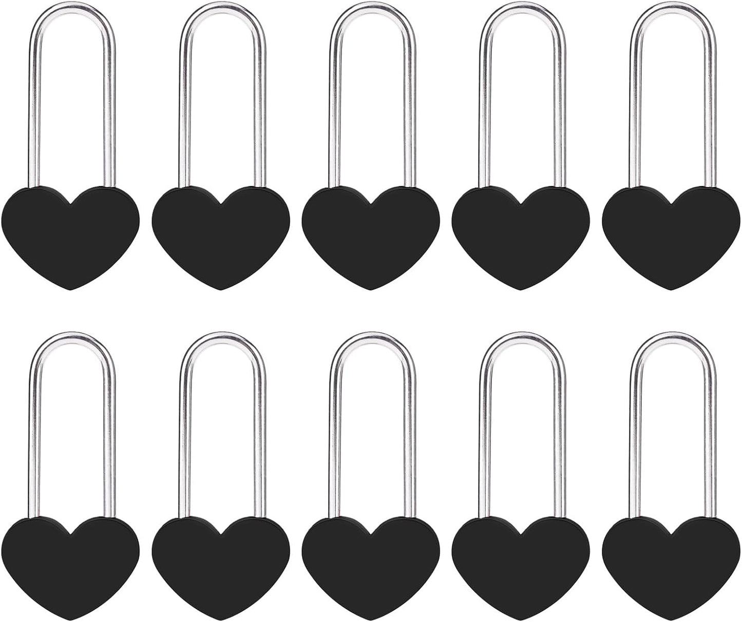 10PC 3.5" 50mm Love Lock Heart Padlock,Black Single Heart Wish Lock for Lovers Wedding,Valentines,Anniversary,Travel, Valentines Day, Bridge(NO Key)