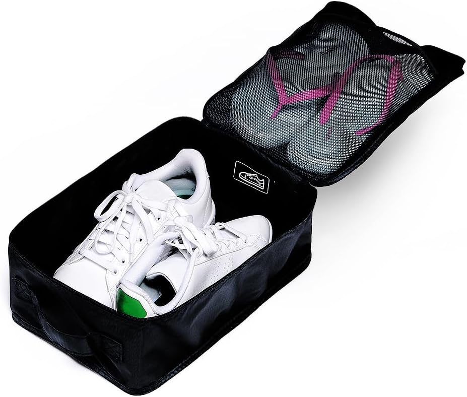 JJ POWER Travel Shoe Bags, Foldable Waterproof Shoe Pouches Organizer-Double Layer (Black, 2 Packs)