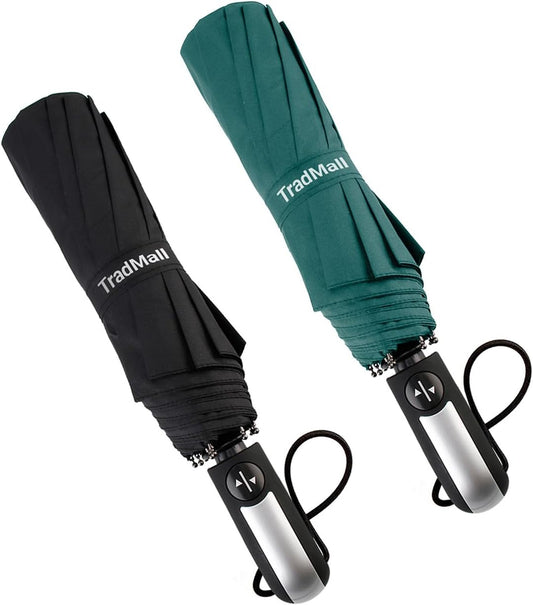 TradMall 2 Pack Travel Umbrella Windproof 46/56 Inches Large Canopy Reinforced Fiberglass Ribs Auto Open & Close