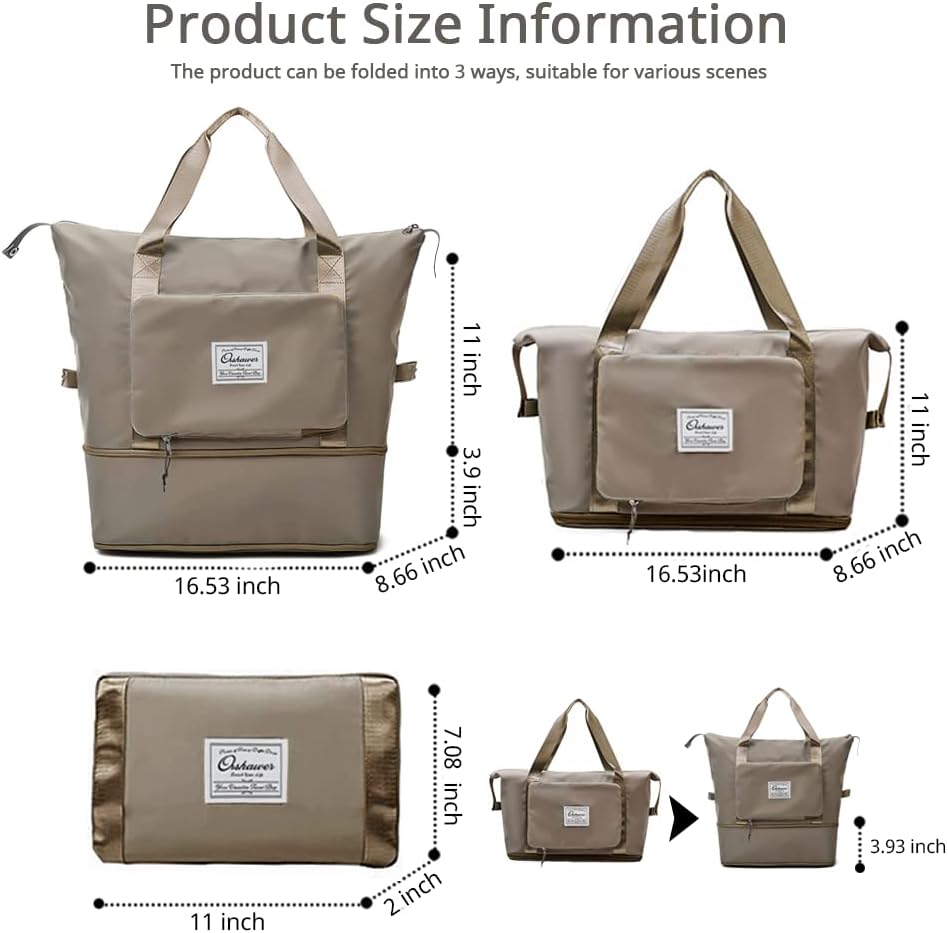 Large Capacity Foldable Travel Bag Expandable Portable Carry on Bag Dry&Wet Separation Sports Duffel Bags