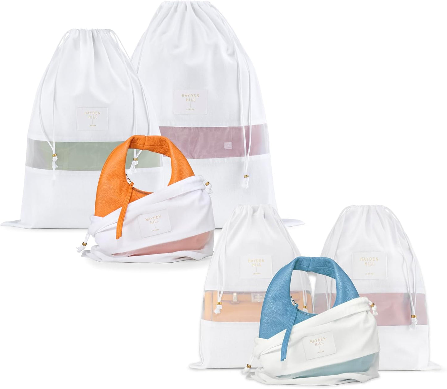 Hayden Hill Luxury Organic Cotton Dust Bags For Handbags - 6 Pack Mixed Sizes - Handbag, Purse and Shoe Storage - Certified Carbon Neutral