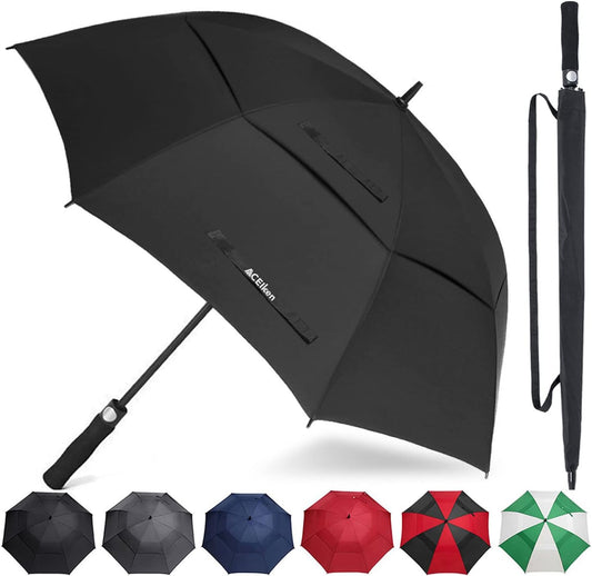 Golf Umbrella Large 58/62/68 Inch Automatic Open Golf Umbrella Extra Large Oversize Double Canopy Vented Umbrella Windproof Waterproof for Men and Women
