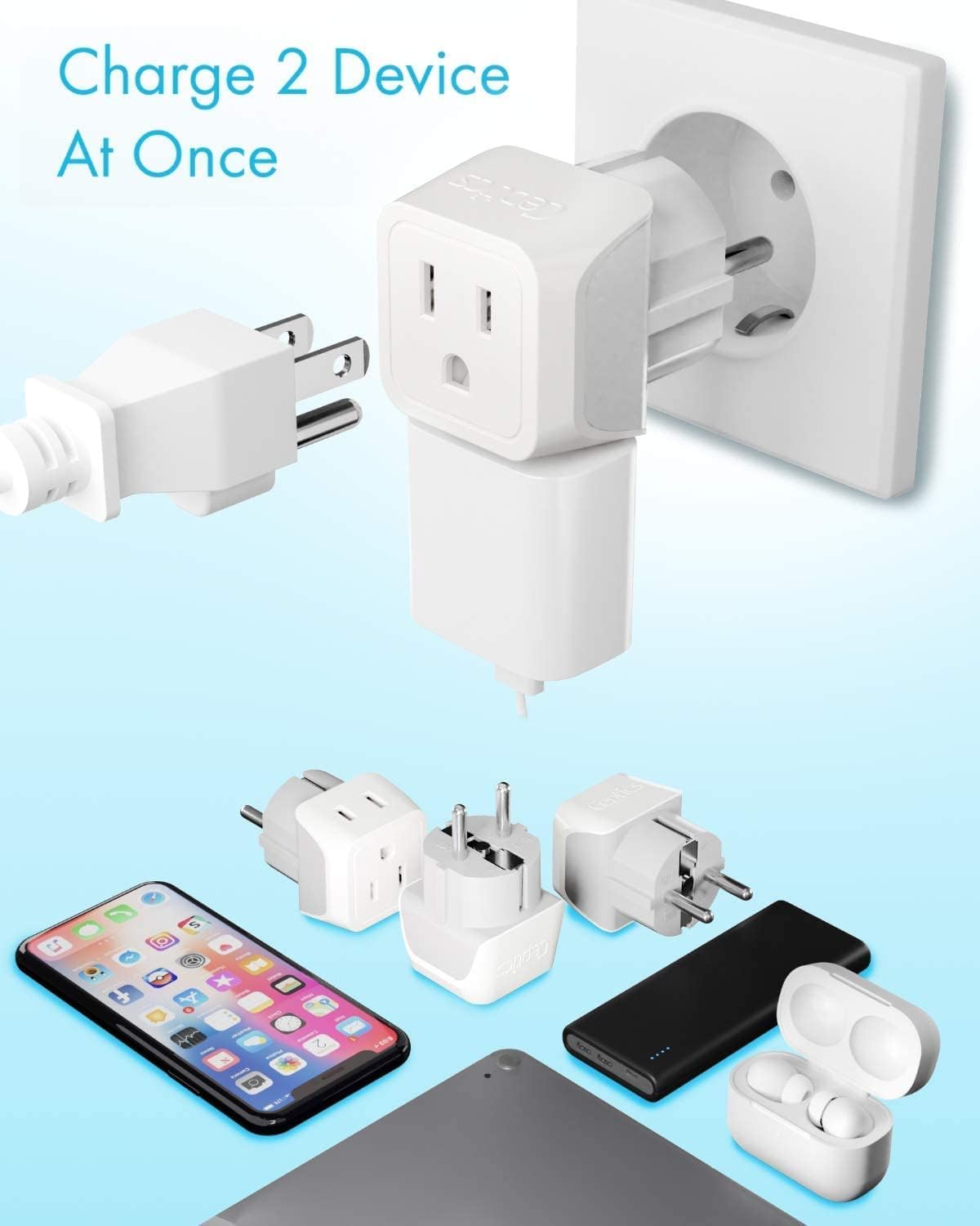 Ceptics Belgium, Finland, Spain Travel Adapter Plug - Type E/F - European - 2 In 1 - Light Weight - Perfect for Cell Phones, Chargers, Cameras and More (3 Pack)