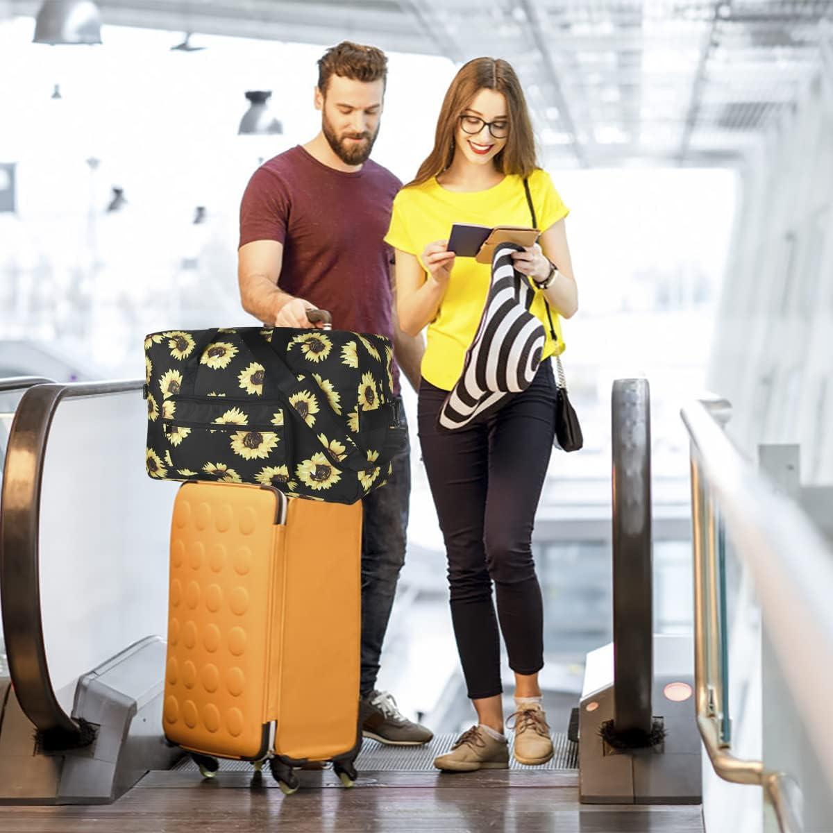 F.FETIVIN Weekender Bag Carry On Travel Duffle Medium Overnight Bag for Women(Sunflower)