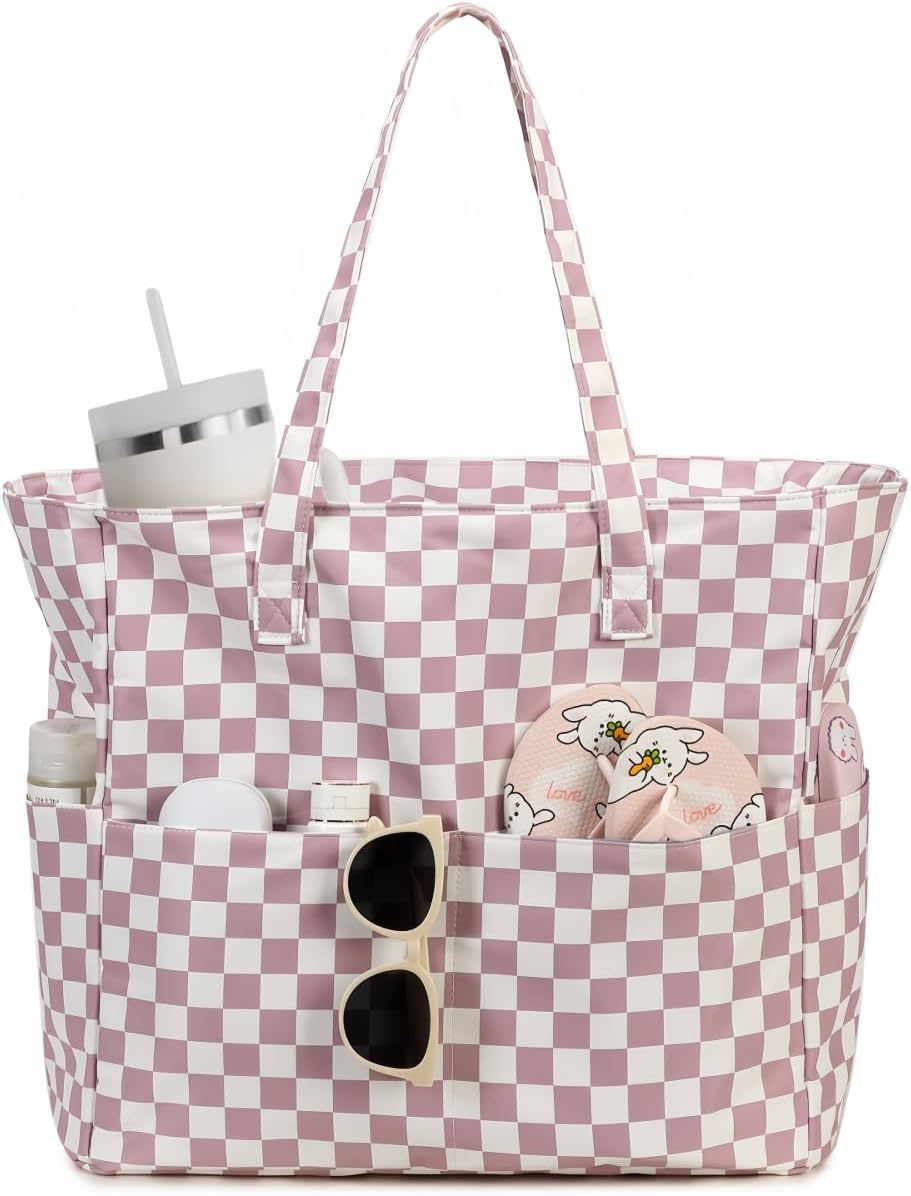 LEDAOU Beach Bag Waterproof Sandproof Women Tote Bag Pool Bag with Zipper for Gym Grocery Travel with Wet Pocket