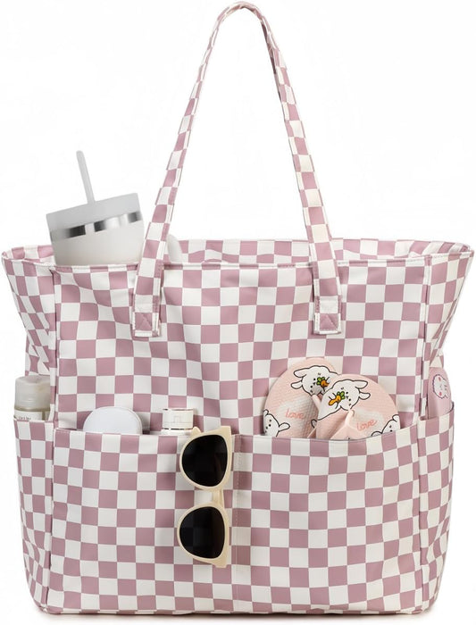 LEDAOU Beach Bag Waterproof Sandproof Women Tote Bag Pool Bag with Zipper for Gym Grocery Travel with Wet Pocket