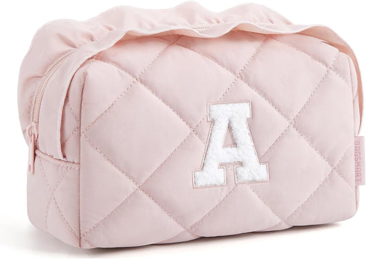 BAGSMART Elegant Roomy Makeup Bags (Initial-A-Pink)