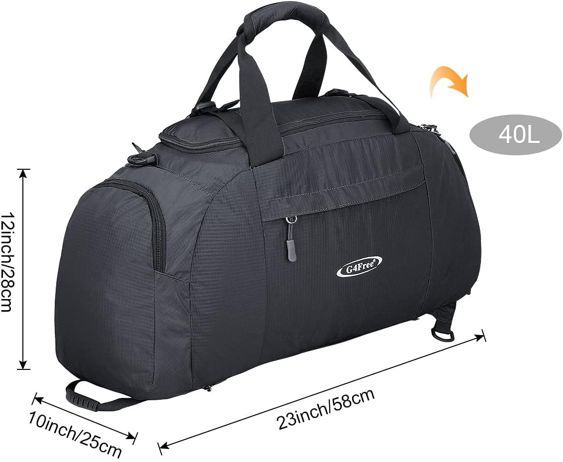 G4Free 40L 3-Way Duffle Bag Backpack Gym Bag for Men Women Sports Duffel Bag with Shoe Compartment Travel Backpack Luggage
