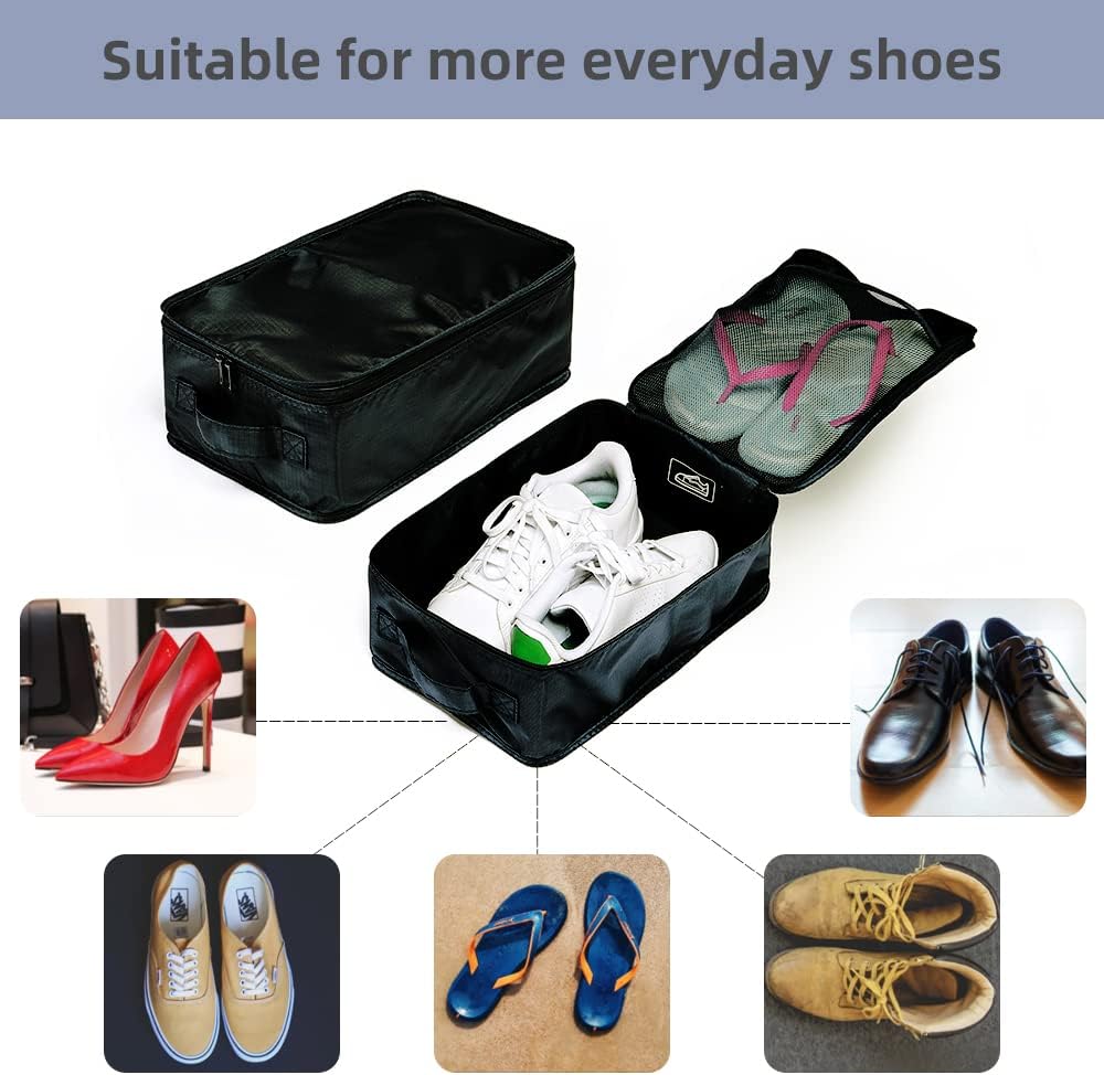 Travel Shoe Bags, Foldable Waterproof Shoe Pouches Organizer-Double Layer (2+2 Black Shoe Bags)