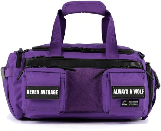 WOLFpak 20L Mini Duffle Bag for Gym & Travel | Waterproof Carry-On Weekender Bag with Shoe Compartment, Hard Bottom, and Tactical Molle System (Wolfsbane)