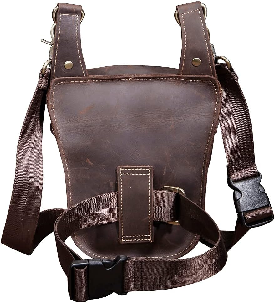 Leather Waist Pack Drop Leg Bag for Men Women Belt Bumbag Multi-Purpose Motorcycle Bike Outdoor Sports Tactical Cycling Riding Hiking Camping Pouch