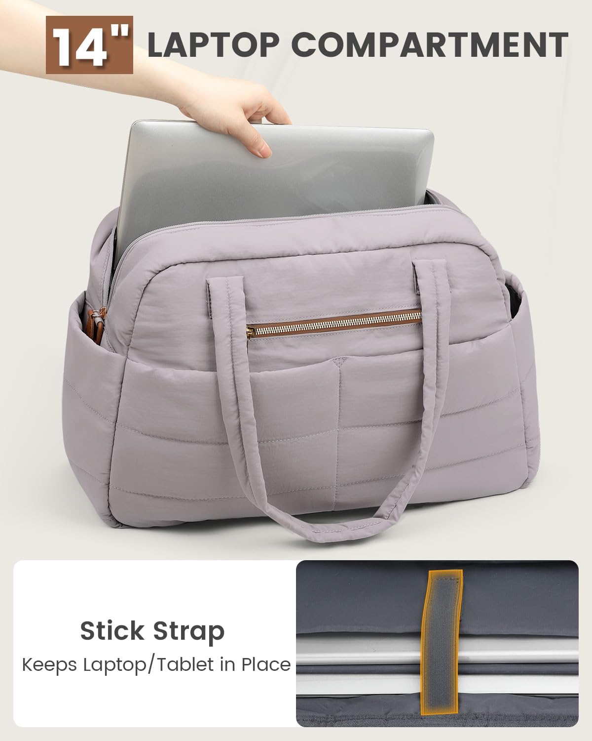 Travel Duffle Bag,Puffer Carry On Duffel Bag with Laptop Compartment Waterproof Overnight Weekender Bags for Women Large Hospital Tote Bags for Labor and Delivery(Medium,Khaki Gray）