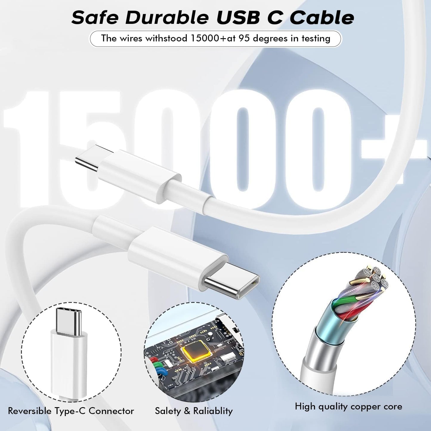 10Foot USB C Charger for iPhone 16 Charger, 2Pack 20W Type C Charging Block Long 10FT USB C Cord Cable Fast Charging for Apple iPhone 16/16e/16 Pro/16 Plus/16 Pro Max/15/15 Plus, iPad mini/iPad Air
