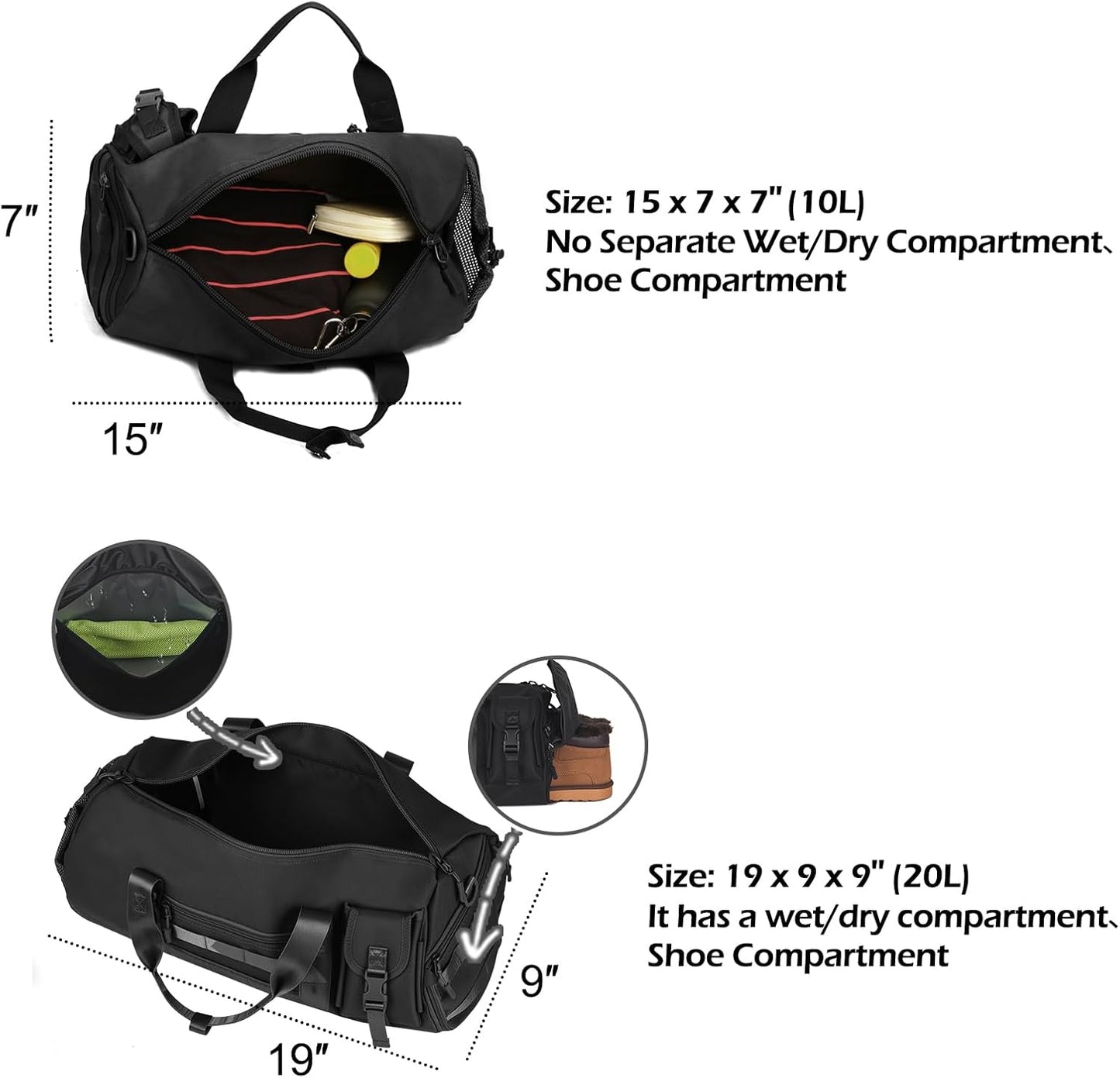 ArcEnCiel Medium Tactical Duffle Bag Men Gym Pack Molle Shoulder Bags Shoes Storage Sports Handbag with Patch(Black)