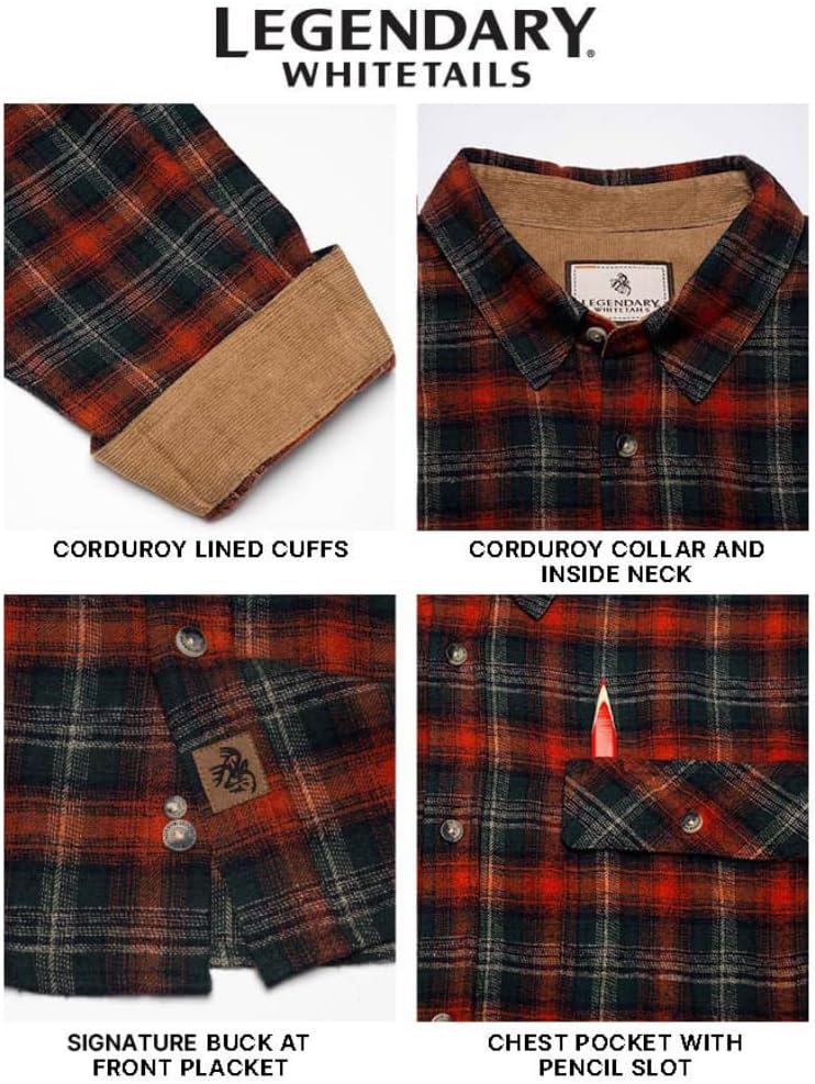 Legendary Whitetails Men's Flannel Shirt Long Sleeve Button Down 100% Cotton