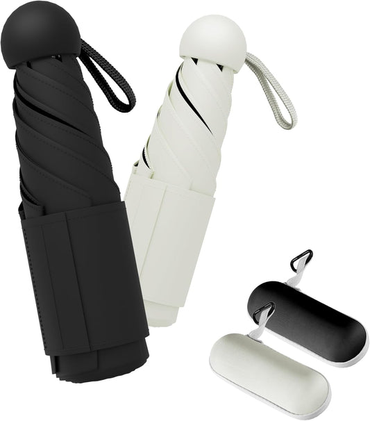 Travel Mini Umbrella Compact Small & Lightweight, UV Rain Protection, Pocket-Sized Folding Umbrellas with Quickdraw & Case for Men Women & Kids Backpack
