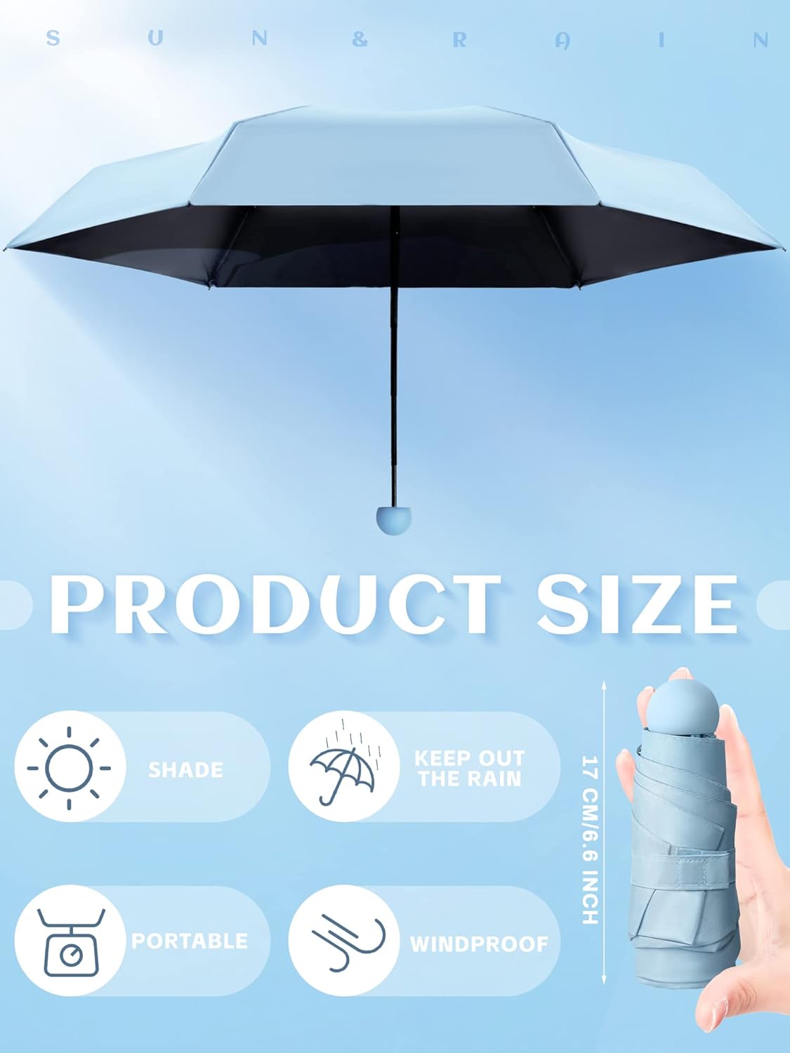 Pinkunn 6 Pieces Travel Mini Umbrella for Purse, Colored Compact Umbrellas, Bulk Small Folding UV Lightweight Portable Windproof Pocket for Sun Rain Protection, Girls Women