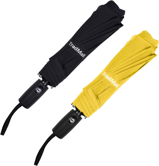 TradMall 2 Pack Travel Umbrella, Double Vented Canopy Windproof Automatic Strong Compact Folding Umbrellas for Rain Women and Men