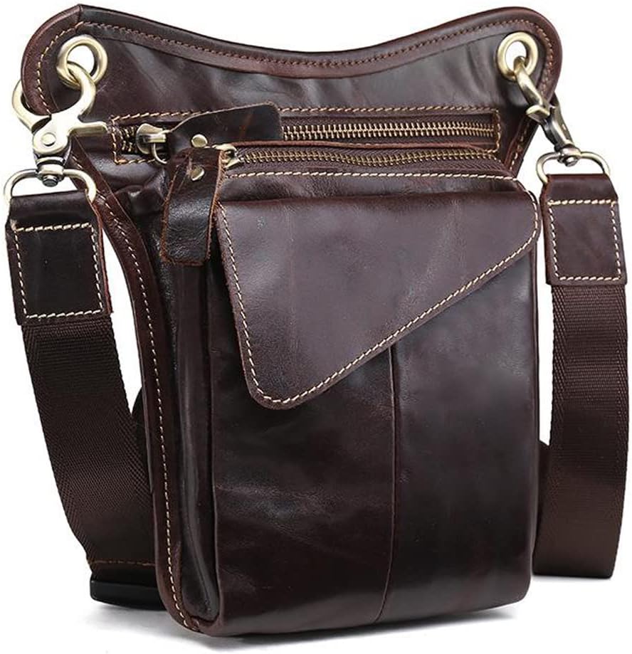 Leather Waist Pack Drop Leg Bag for Men Women Belt Bumbag Multi-Purpose Motorcycle Bike Outdoor Sports Tactical Cycling Riding Hiking Camping Pouch