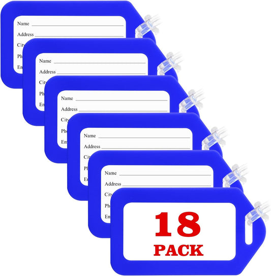 18 Pack Luggage Tag Bright Luggage Tags for Suitcases Bag Tags Name Tags for Kids Travel Accessories Must Haves by Sodsay (Blue)