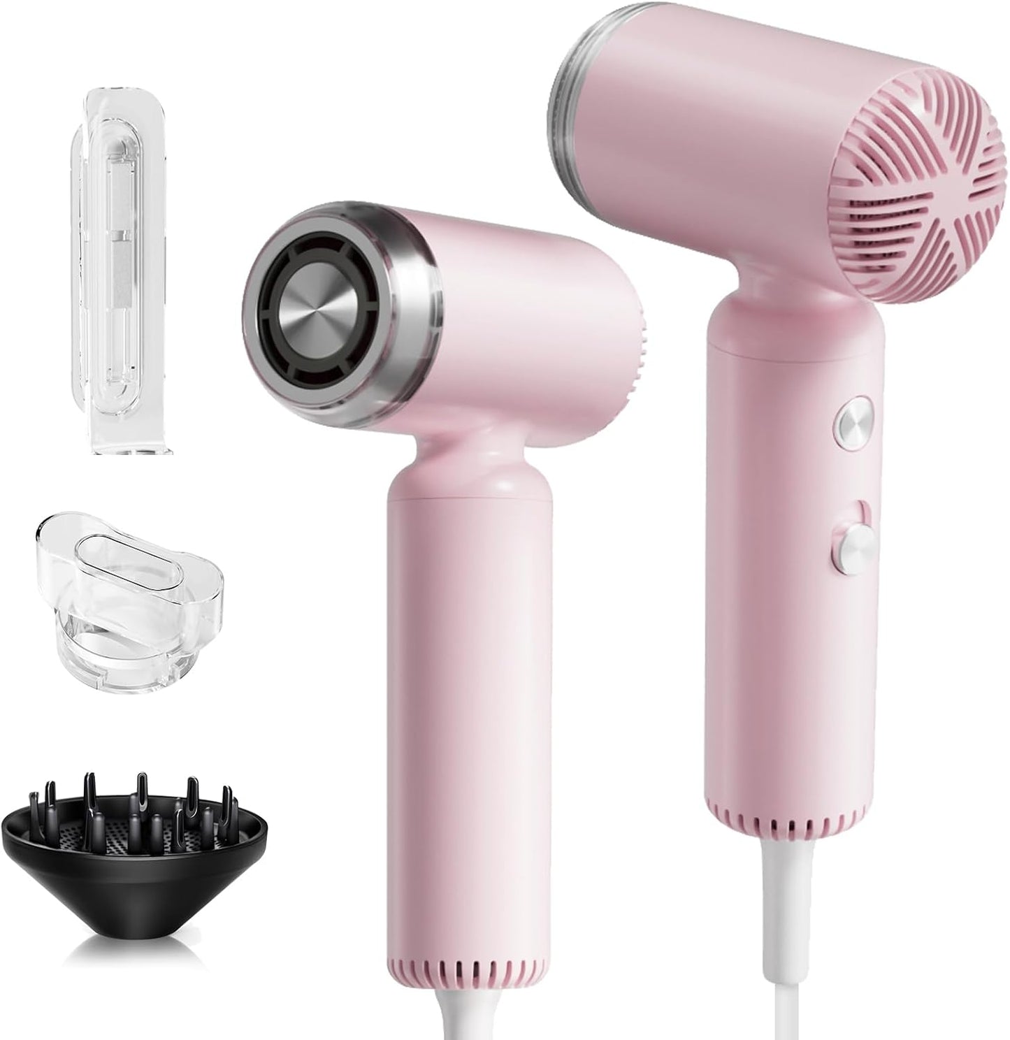 Webeauty Hair Dryer, [Super Mini] Ionic High-Speed Travel Blow Dryer with Diffuser 200 Million Negative Ions, 110,000RPM Brushless Motor for Home Salon Fast Drying Portable Lightweight, Pink