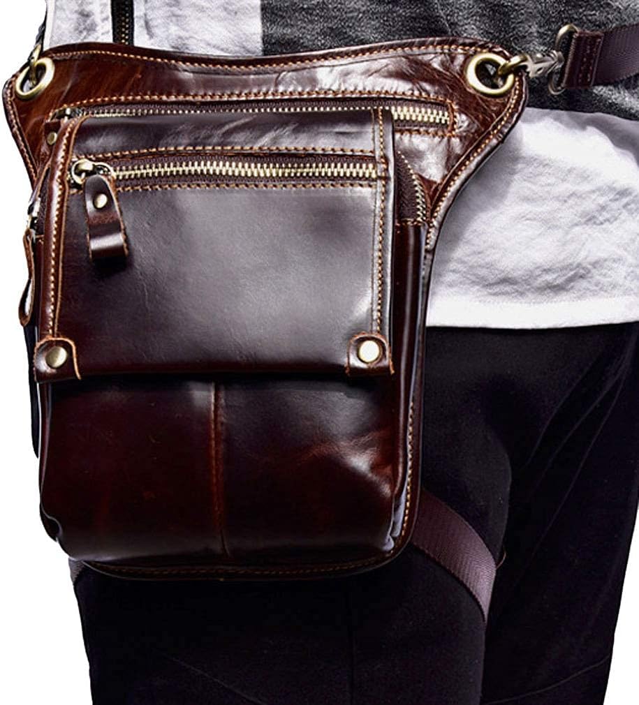 Leather Waist Pack Drop Leg Bag for Men Women Belt Bumbag Multi-Purpose Motorcycle Bike Outdoor Sports Tactical Cycling Riding Hiking Camping Pouch